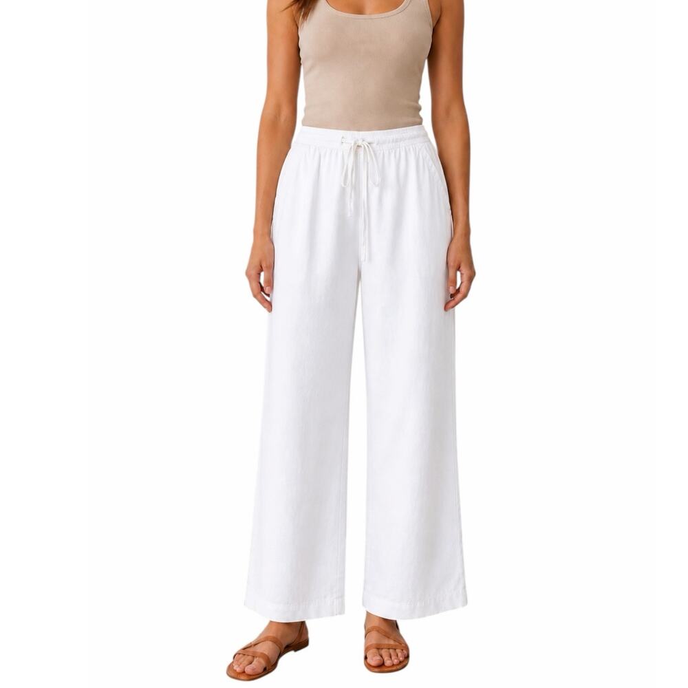 Cubavera Linen Blend White Drawstring Pants Size L Wide Leg Pockets High Rise